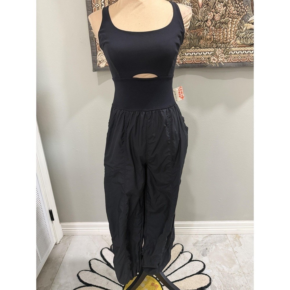 FP Movement Jumpsuit Womens XS Black Cutout Crisscross Back Parachute One Piece
